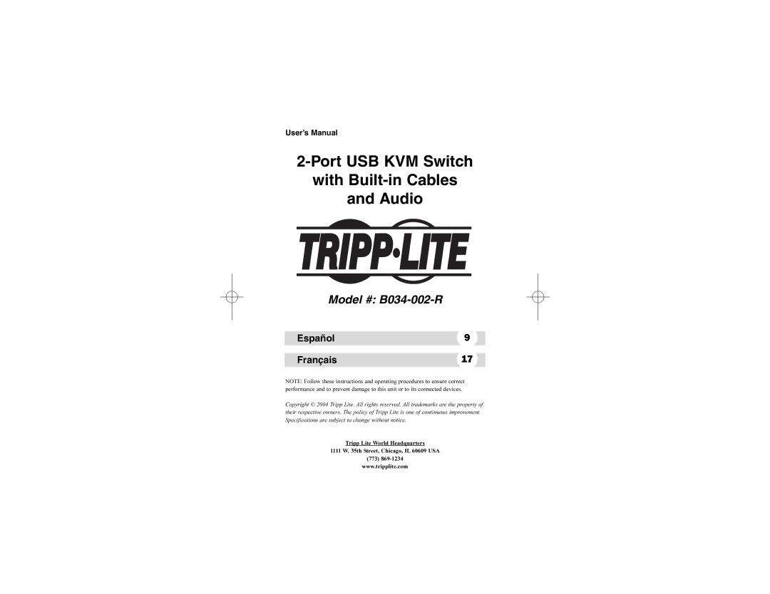 Tripp Lite user manual Model # B034-002-R, Español Français 