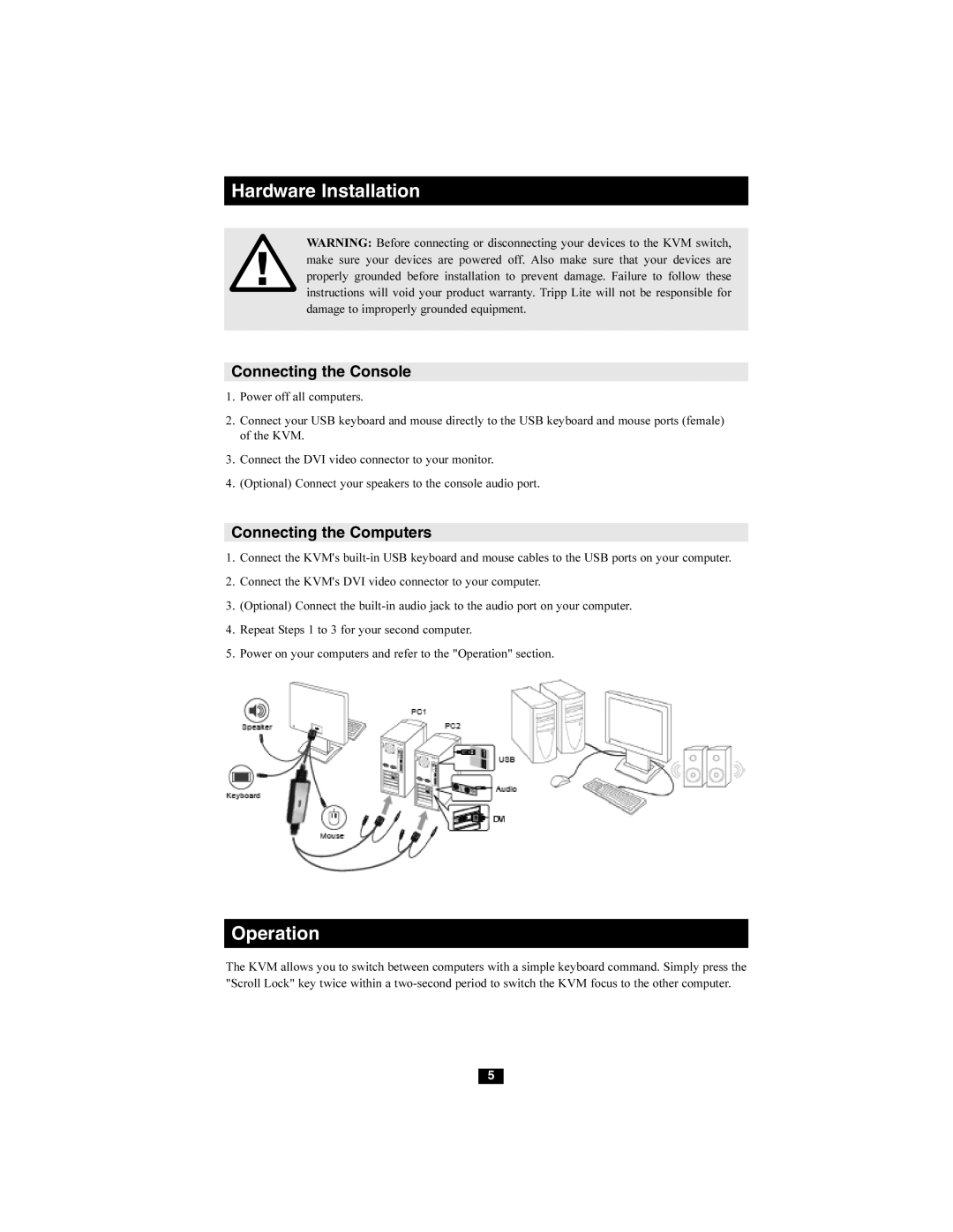 Tripp Lite B036-002-R owner manual Hardware Installation, Operation 