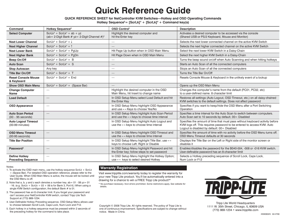 Tripp Lite B040-004 warranty Warranty Registration 