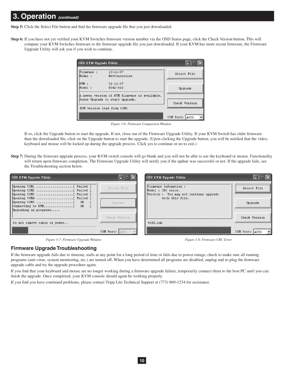 Tripp Lite B040-016-19, B040-008-19 owner manual Firmware Upgrade Troubleshooting, Firmware Comparison Window 