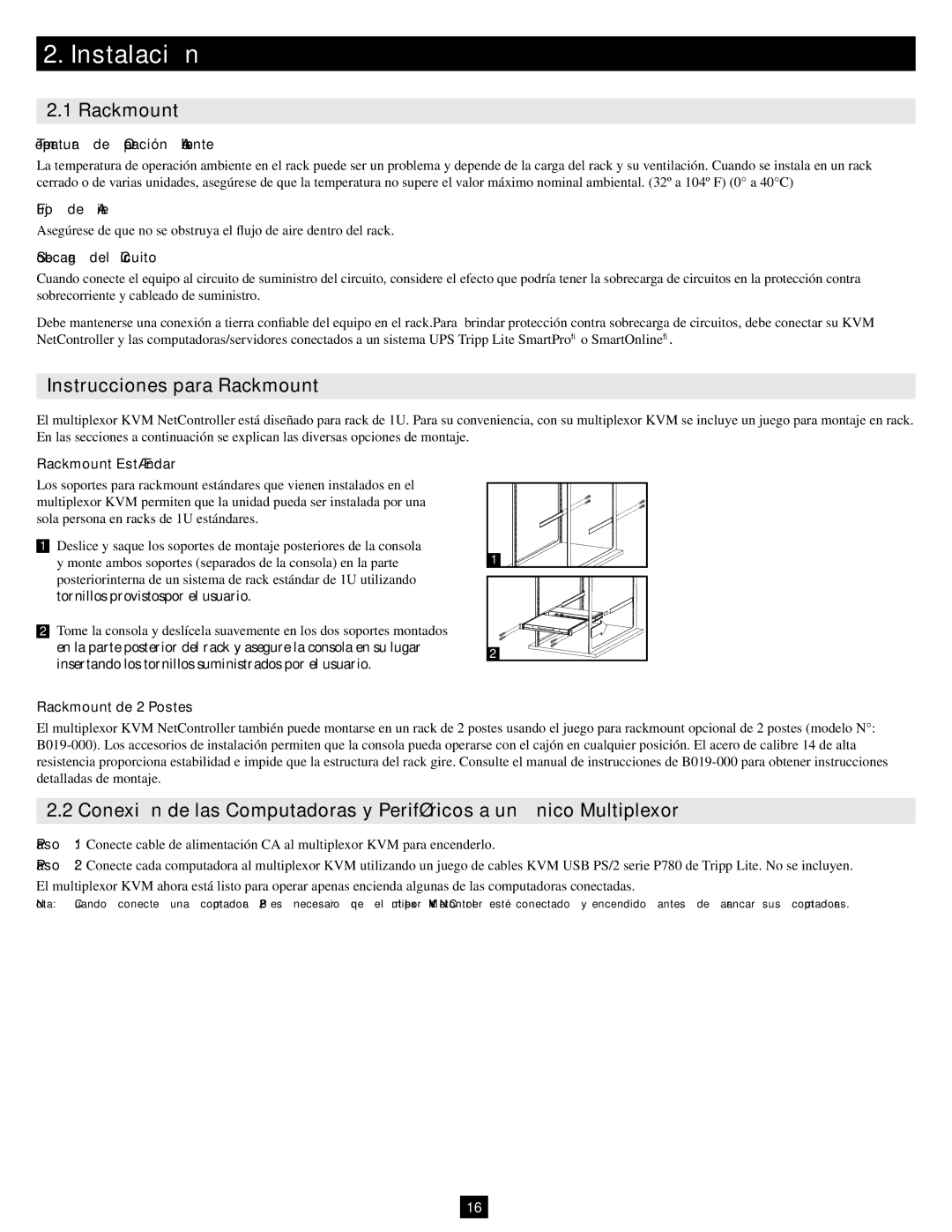 Tripp Lite B040-016-19, B040-008-19 owner manual Instalación, Instrucciones para Rackmount 