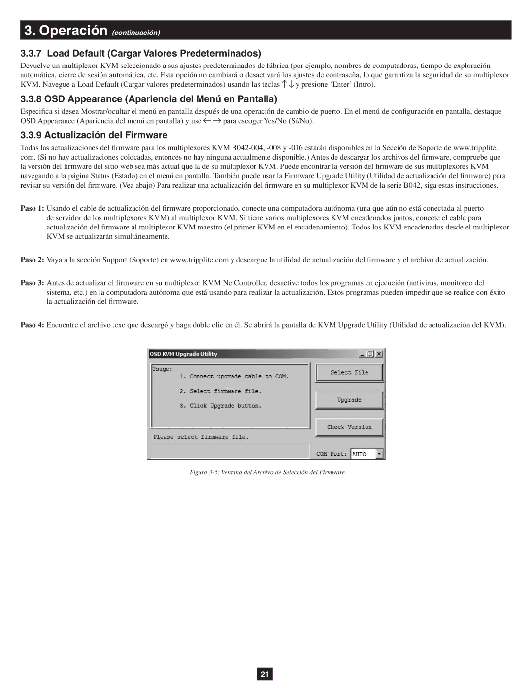 Tripp Lite B040-008-19 Load Default Cargar Valores Predeterminados, OSD Appearance Apariencia del Menú en Pantalla 