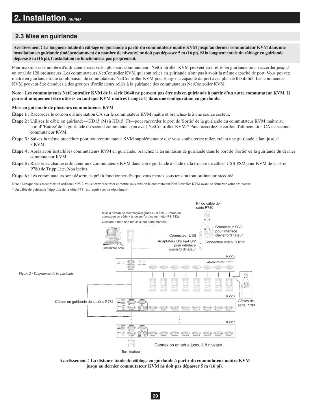 Tripp Lite B040-008-19, B040-016-19 owner manual Installation suite, Mise en guirlande de plusieurs commutateurs KVM 