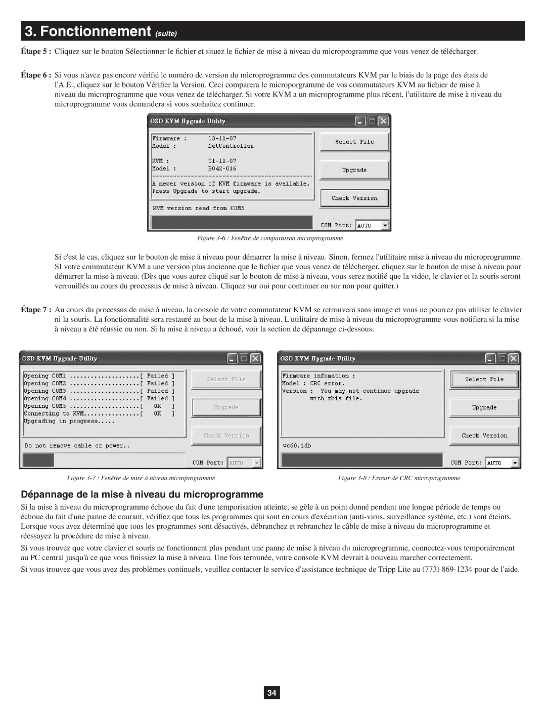 Tripp Lite B040-016-19, B040-008-19 Dépannage de la mise à niveau du microprogramme, Fenêtre de comparaison microprogramme 