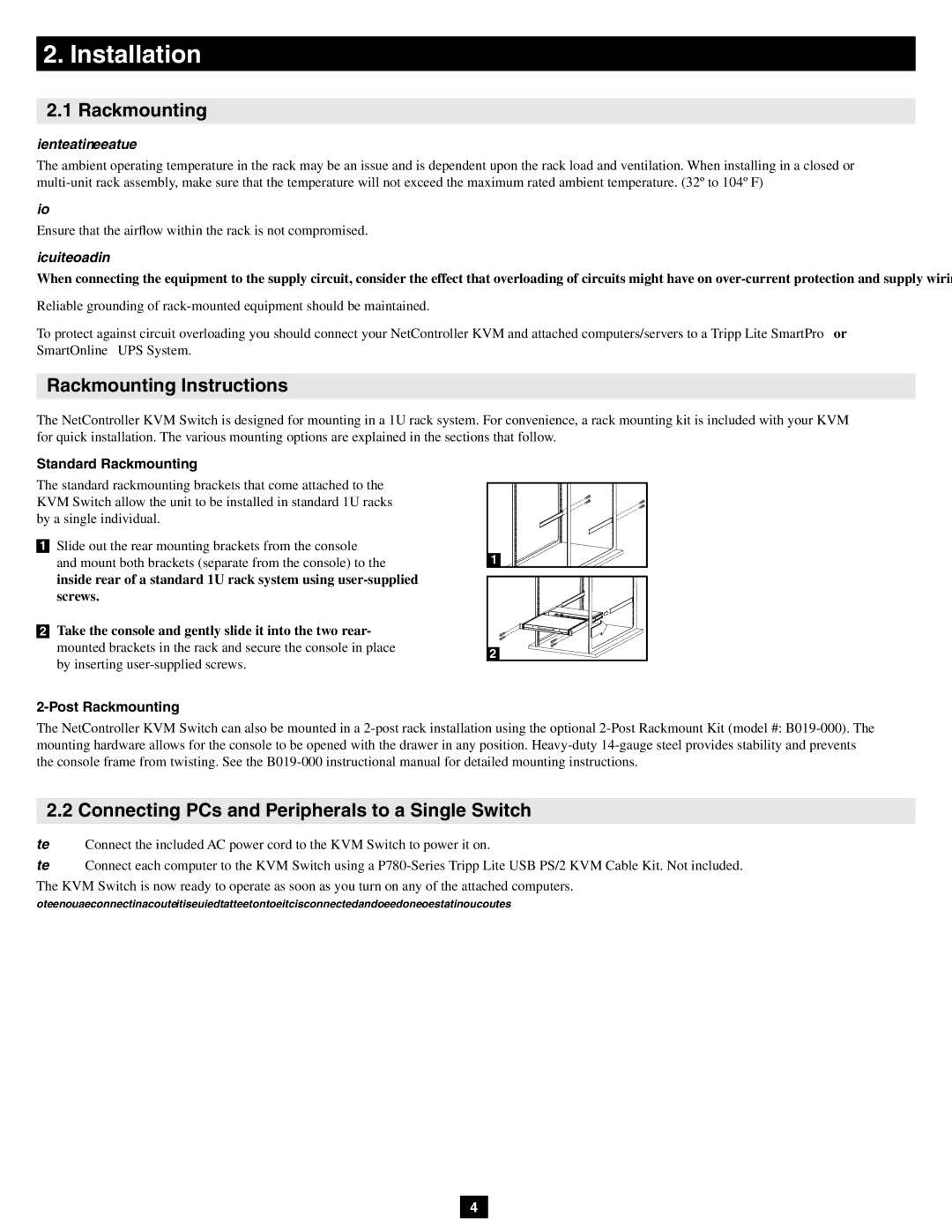 Tripp Lite B040-016-19 Installation, Rackmounting Instructions, Connecting PCs and Peripherals to a Single Switch 