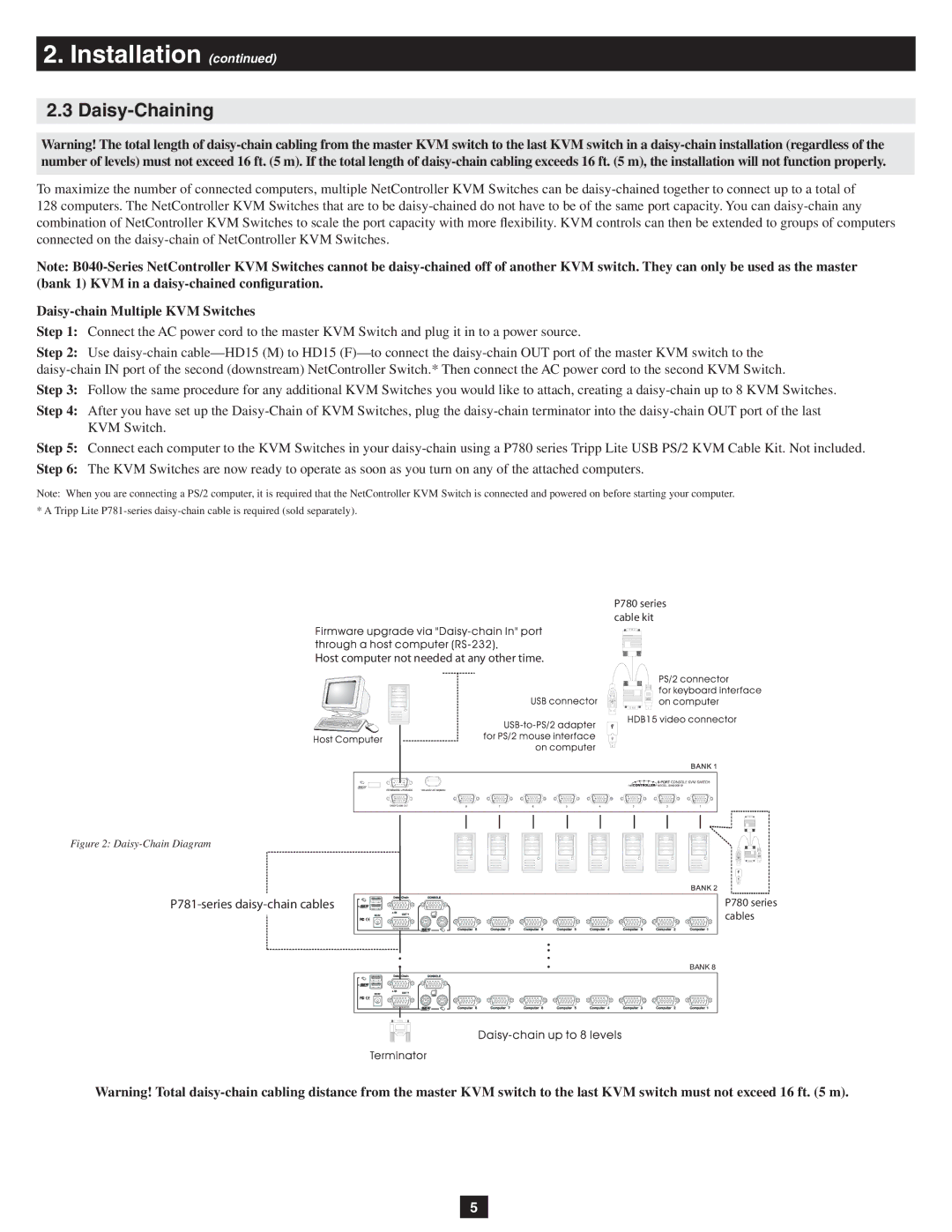 Tripp Lite B040-008-19, B040-016-19 owner manual Daisy-Chaining, Daisy-chain Multiple KVM Switches 