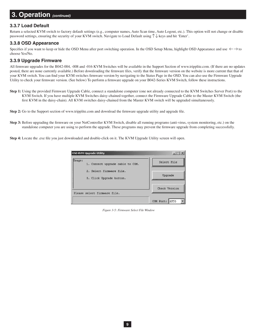 Tripp Lite B040-008-19, B040-016-19 owner manual Load Default, OSD Appearance, Upgrade Firmware 