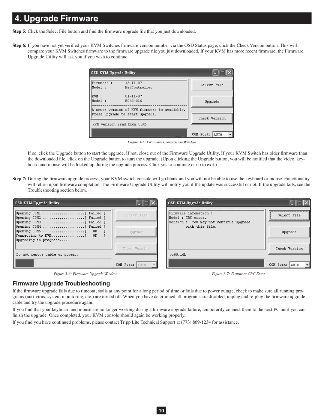 Tripp Lite B042-008, B042-004, B042-016 owner manual Firmware Upgrade Troubleshooting, Firmware Comparison Window 