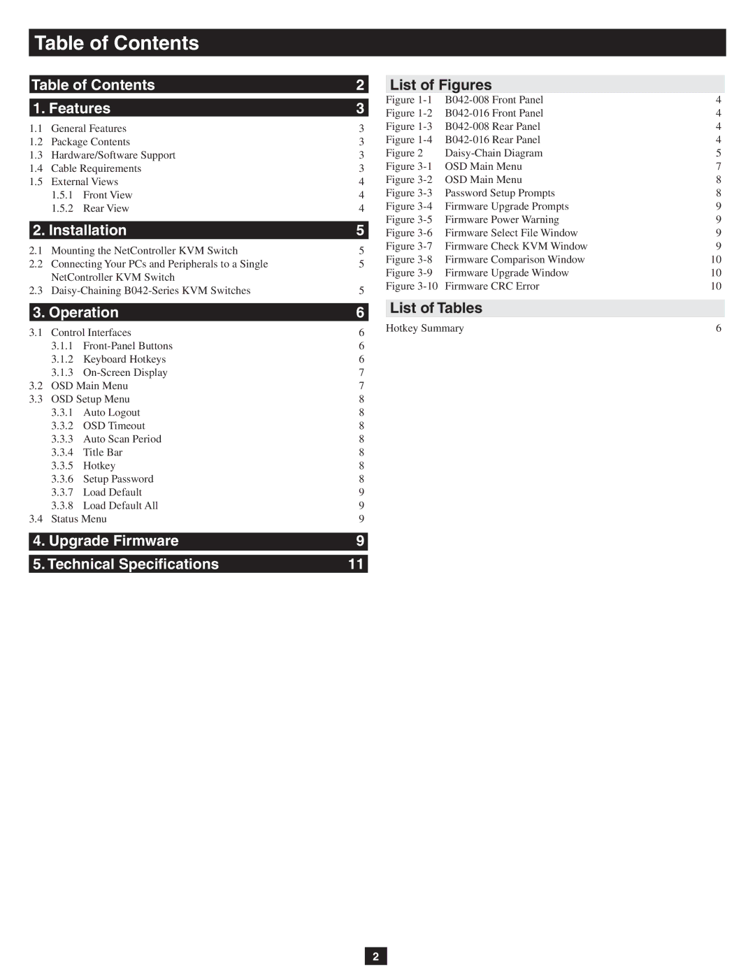 Tripp Lite B042-016, B042-004, B042-008 owner manual Table of Contents 