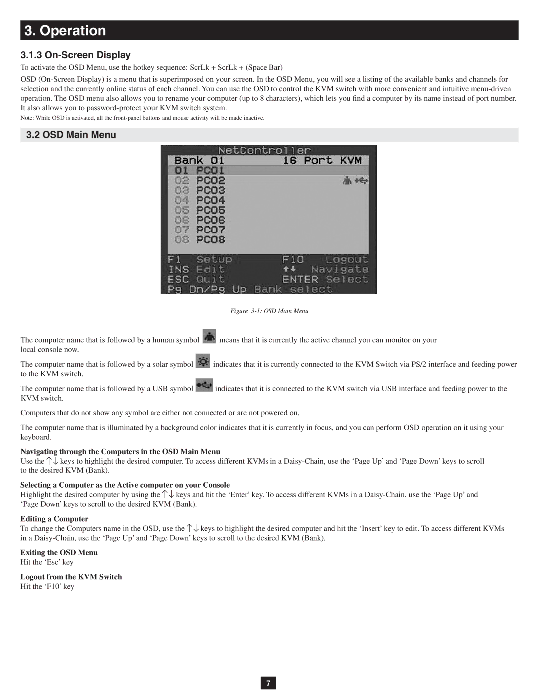 Tripp Lite B042-008, B042-004, B042-016 owner manual On-Screen Display, OSD Main Menu 