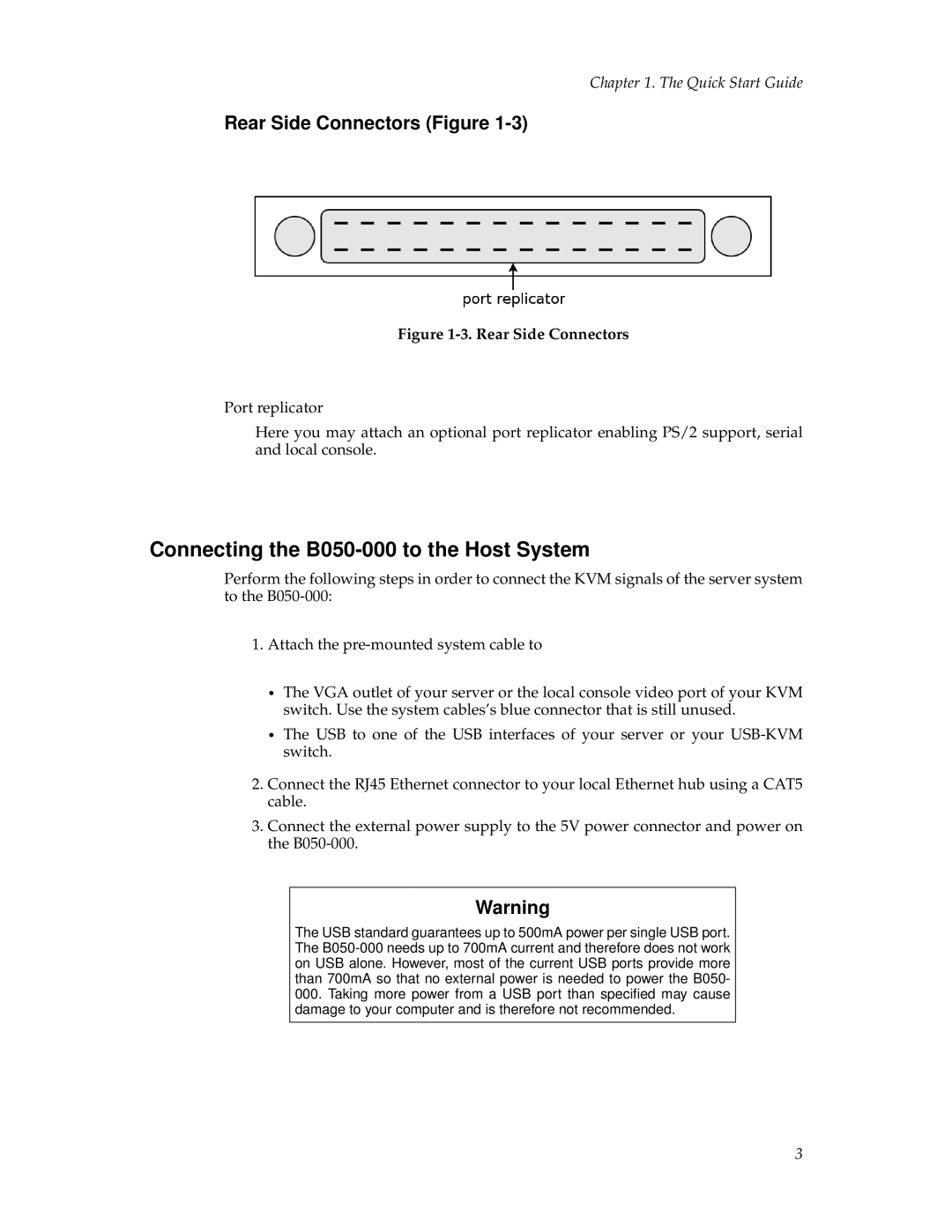 Tripp Lite manual Connecting the B050-000 to the Host System, Rear Side Connectors Figure 