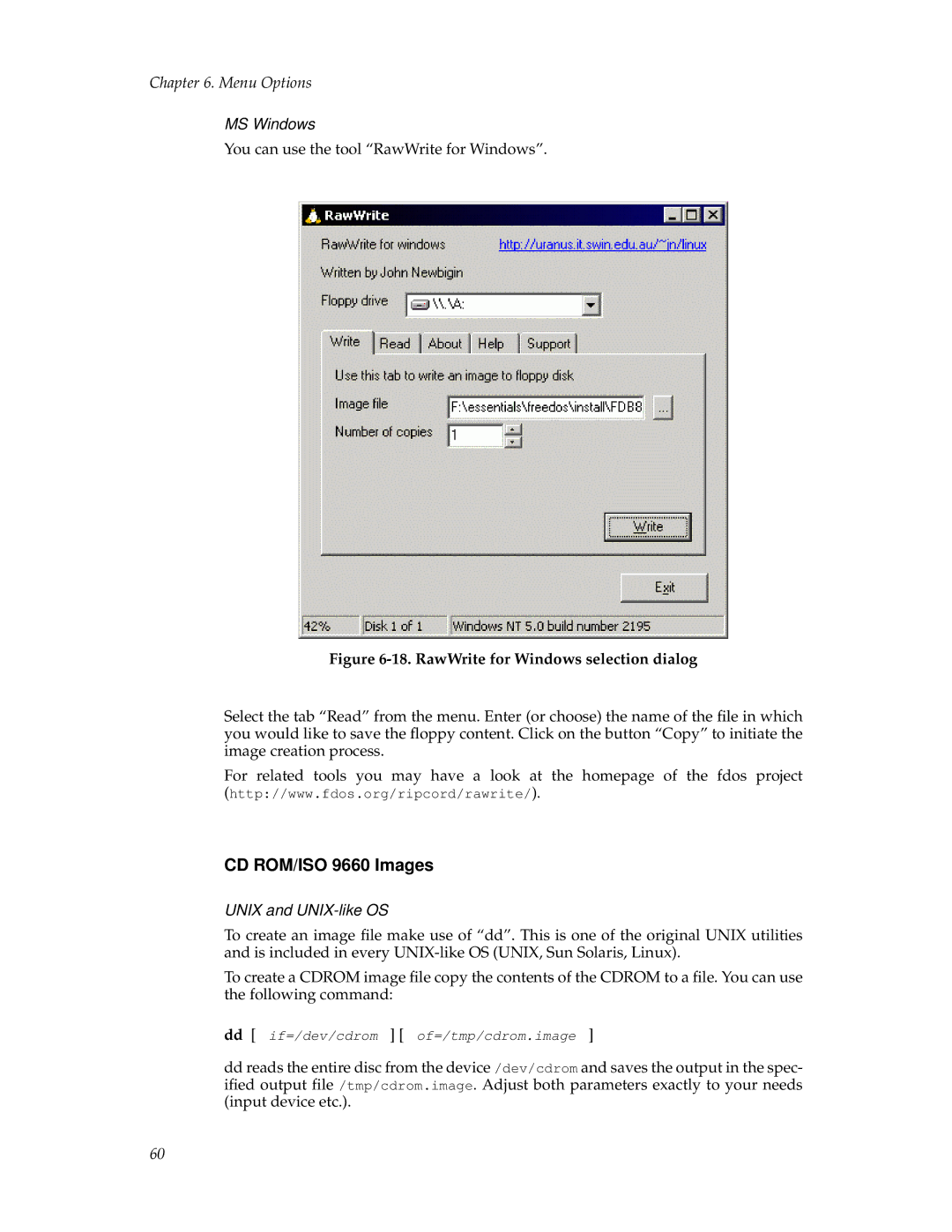 Tripp Lite B050-000 manual CD ROM/ISO 9660 Images, RawWrite for Windows selection dialog 