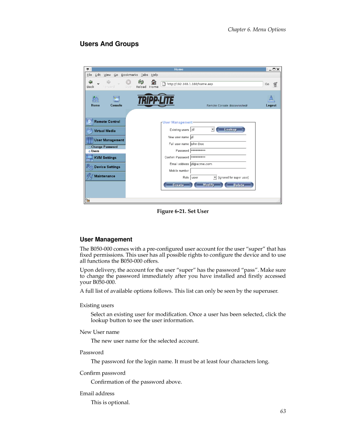 Tripp Lite B050-000 manual Users And Groups, User Management 