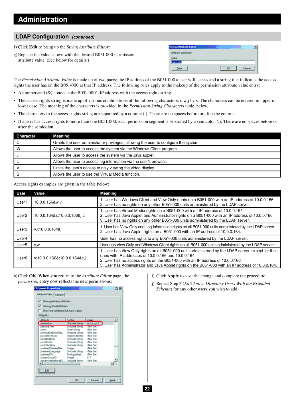 Tripp Lite B051-000 IP owner manual Access rights examples are given in the table below, User Value Meaning 