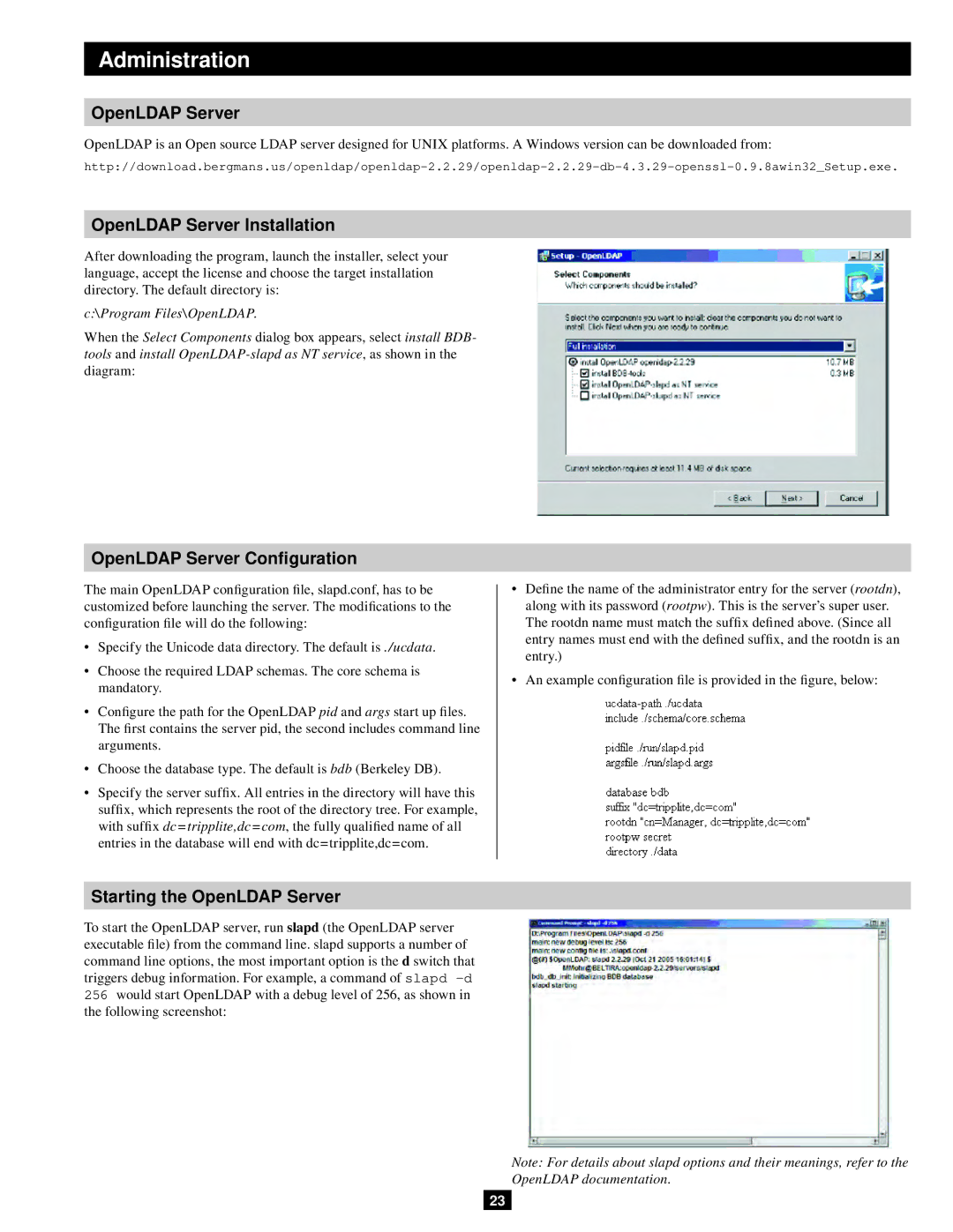 Tripp Lite B051-000 IP OpenLDAP Server Installation, OpenLDAP Server Configuration, Starting the OpenLDAP Server 