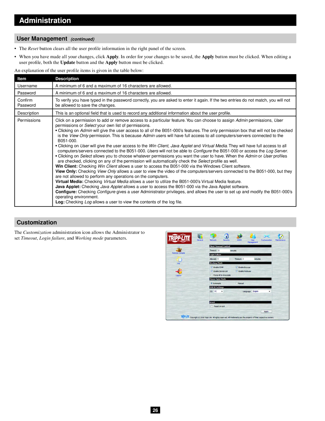 Tripp Lite B051-000 IP owner manual Customization, Description 