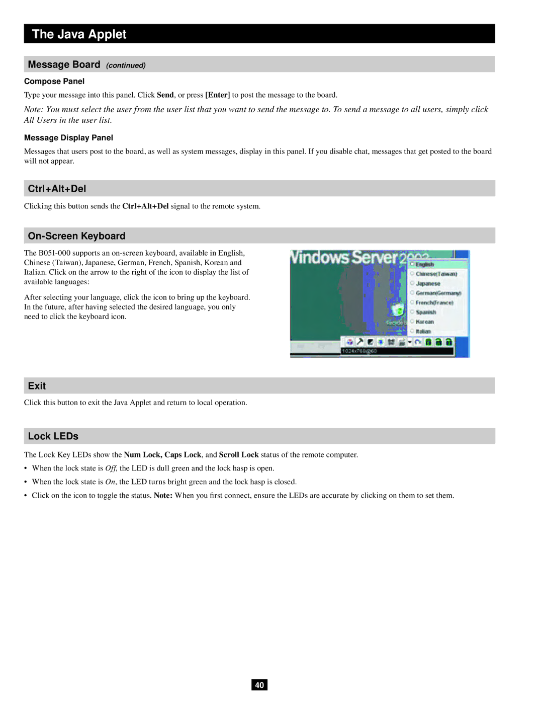 Tripp Lite B051-000 IP owner manual Ctrl+Alt+Del 