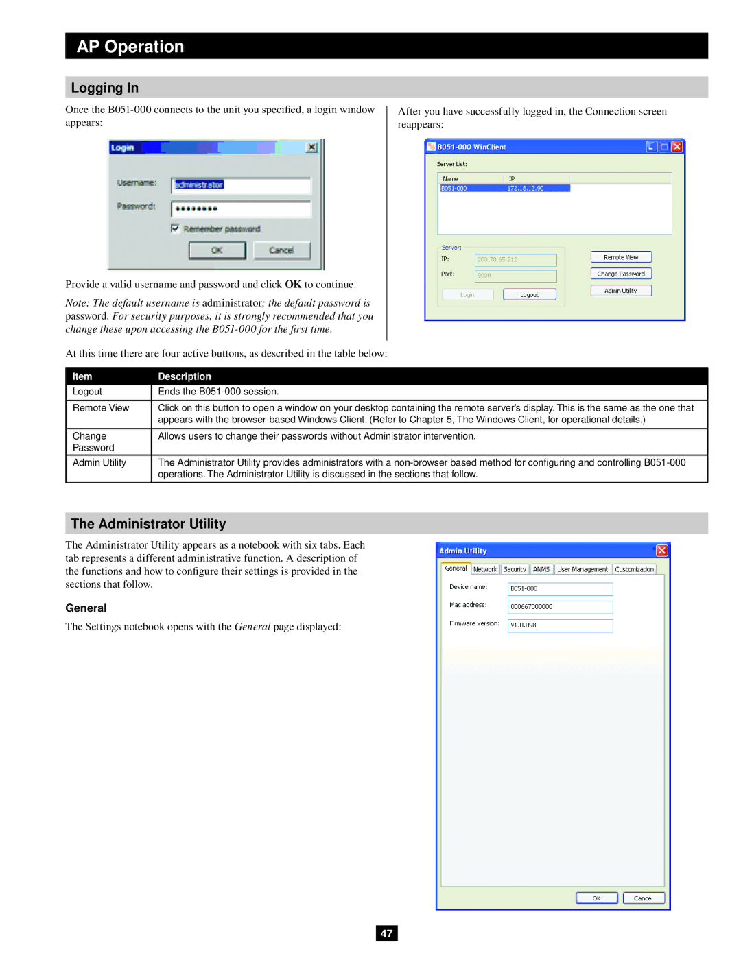 Tripp Lite B051-000 IP owner manual Administrator Utility, General 