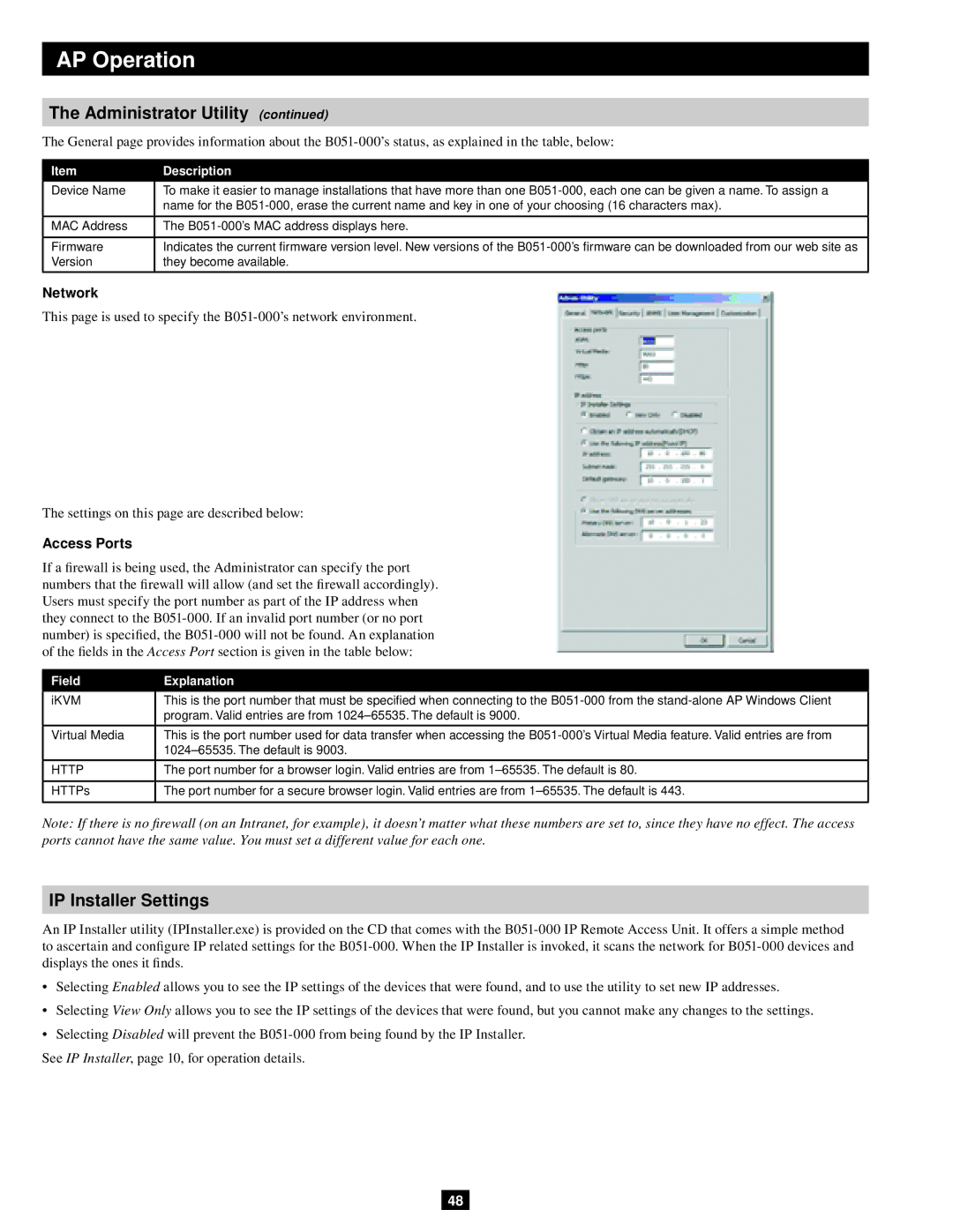 Tripp Lite B051-000 IP owner manual Network, Access Ports 