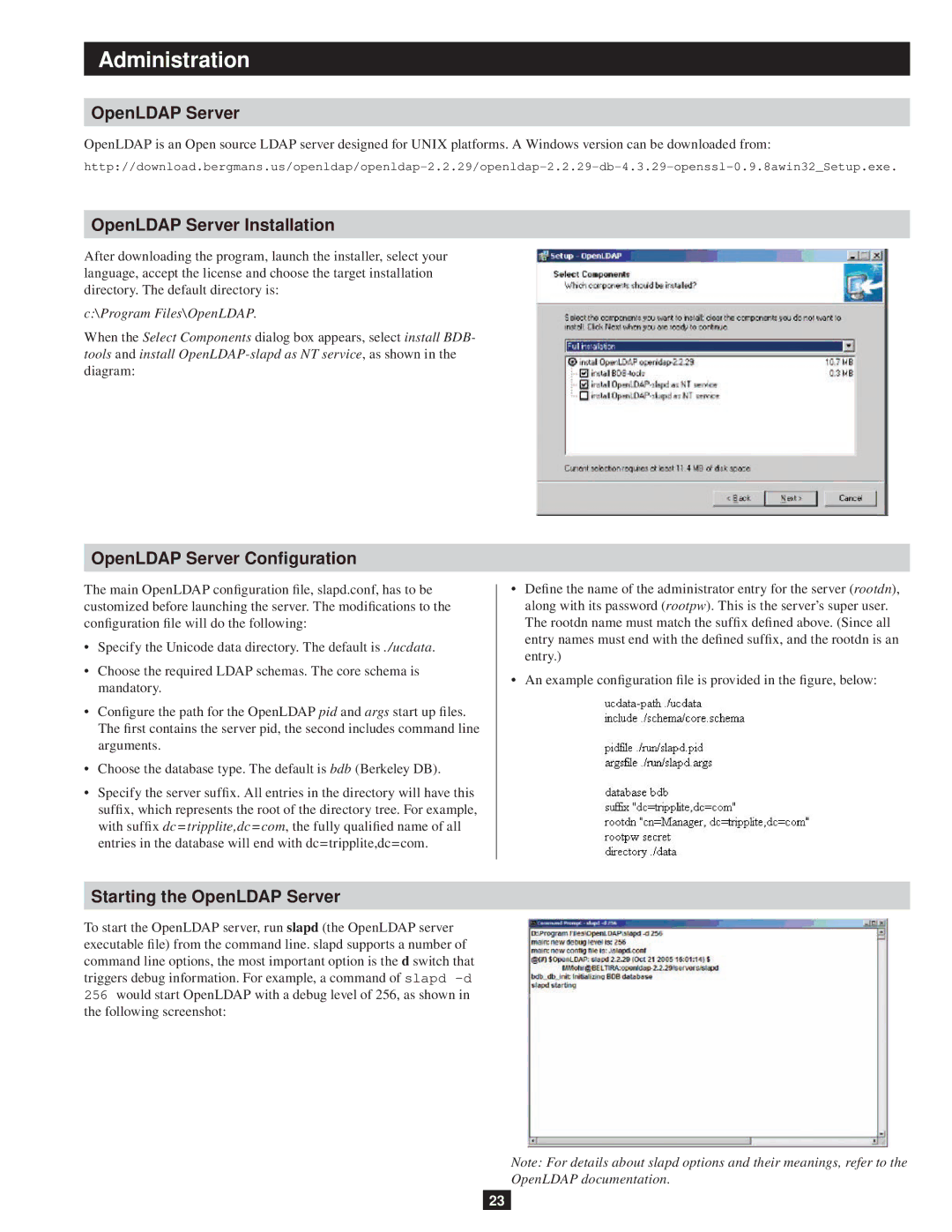 Tripp Lite B051-000 OpenLDAP Server Installation, OpenLDAP Server Configuration, Starting the OpenLDAP Server 