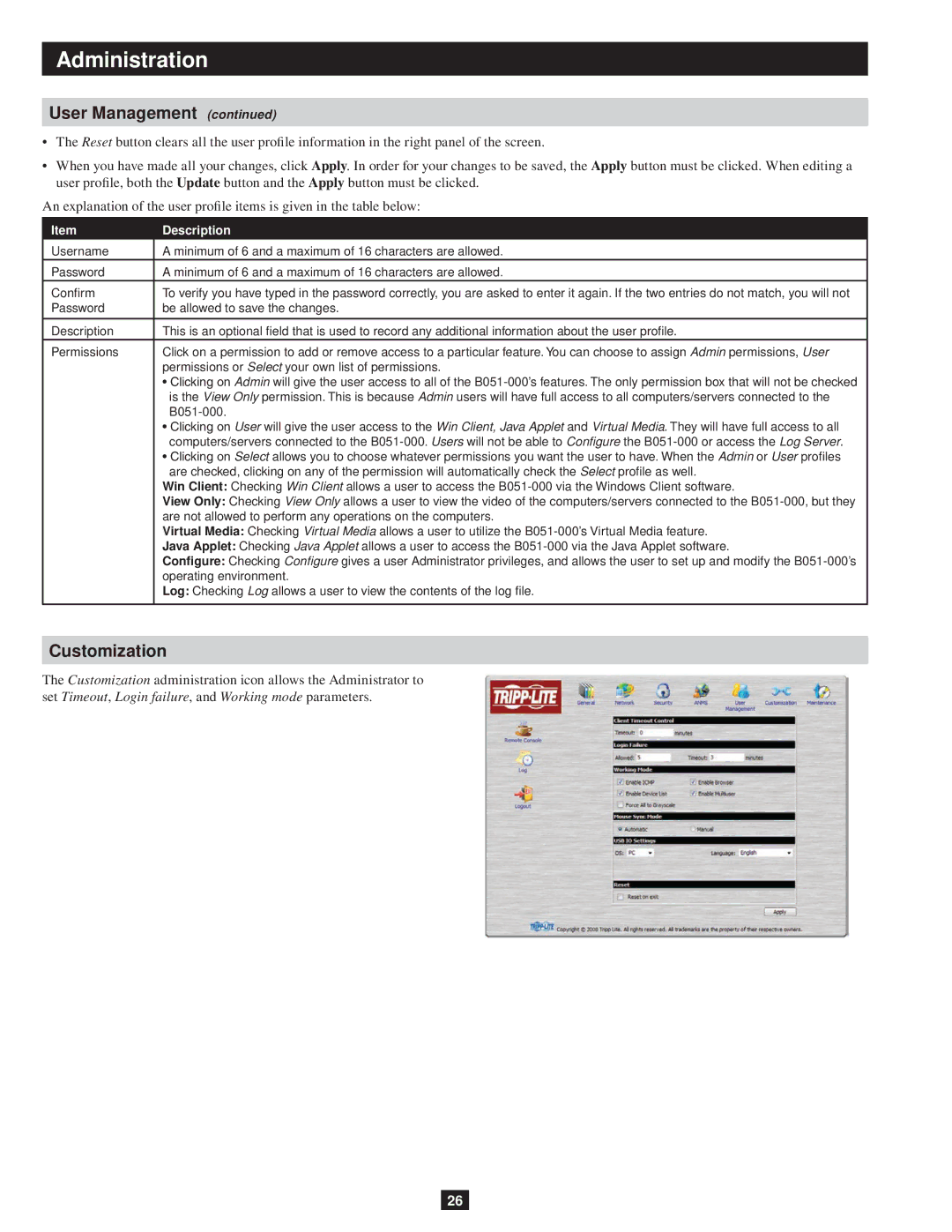 Tripp Lite B051-000 owner manual Customization, Description 