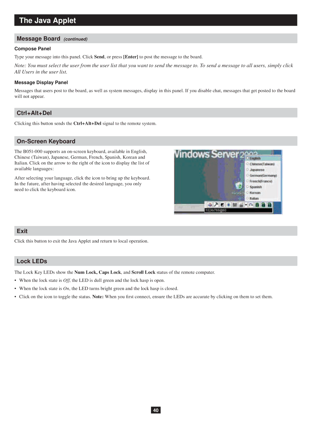 Tripp Lite B051-000 owner manual Ctrl+Alt+Del 