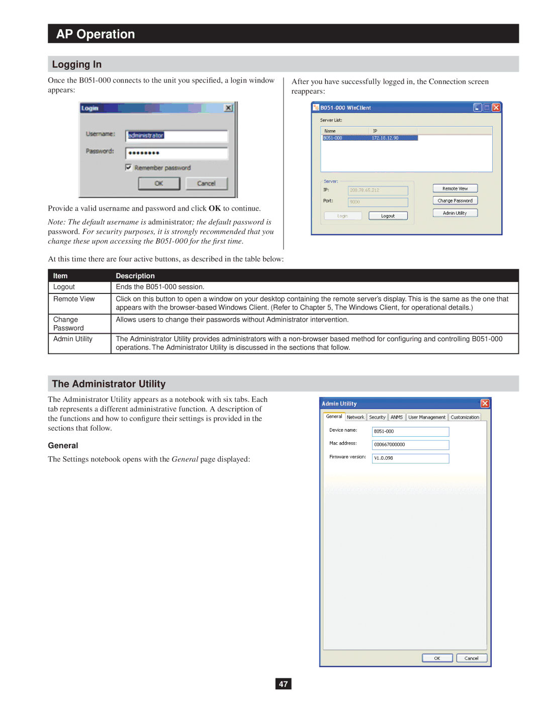 Tripp Lite B051-000 owner manual Administrator Utility, General 