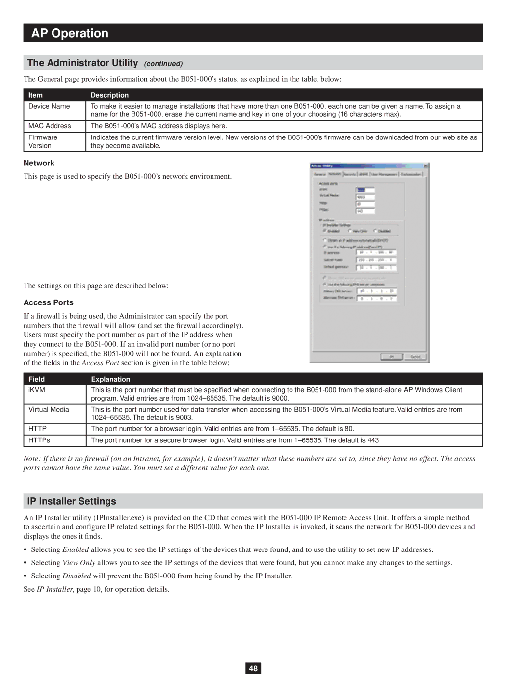 Tripp Lite B051-000 owner manual Network, Access Ports 