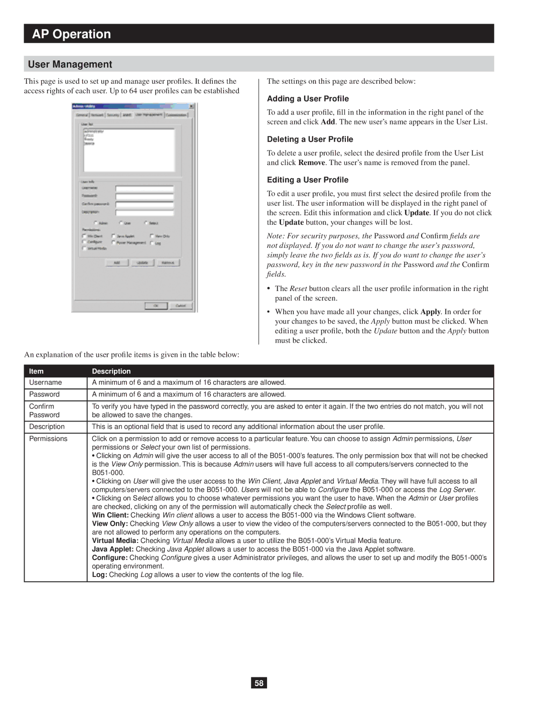 Tripp Lite B051-000 owner manual User Management 