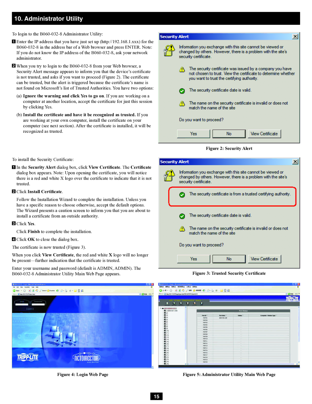 Tripp Lite B060-032-8 owner manual Click Install Certiﬁcate, Login Web 