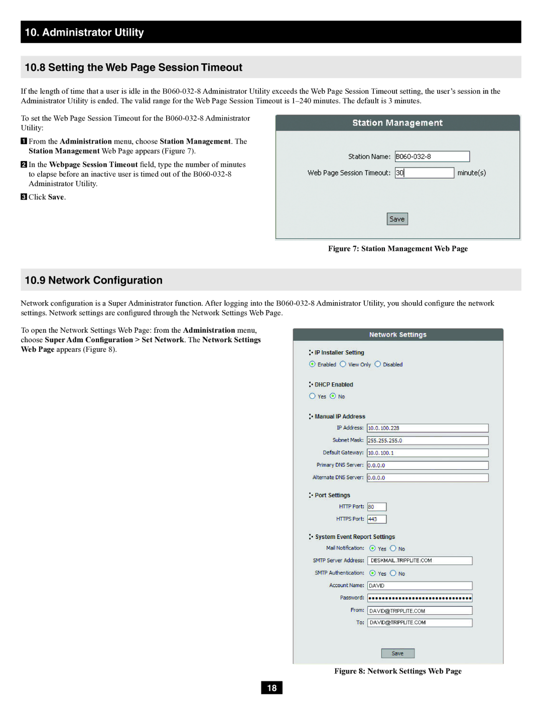 Tripp Lite B060-032-8 owner manual Setting the Web Page Session Timeout, Network Conﬁguration 