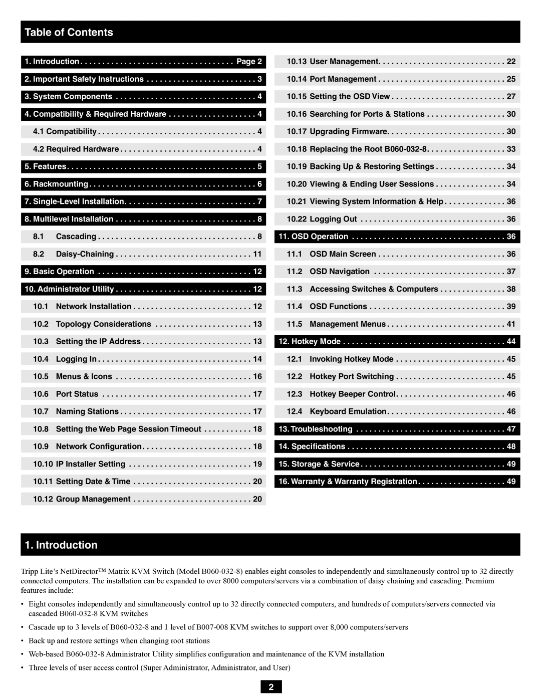 Tripp Lite B060-032-8 owner manual Table of Contents, Introduction 