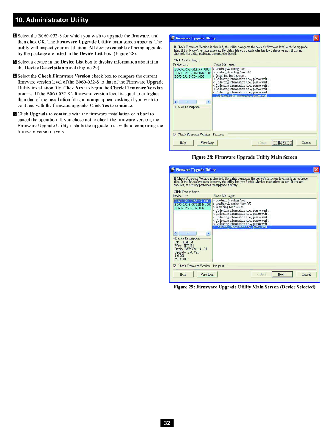 Tripp Lite B060-032-8 owner manual Firmware Upgrade Utility Main Screen 