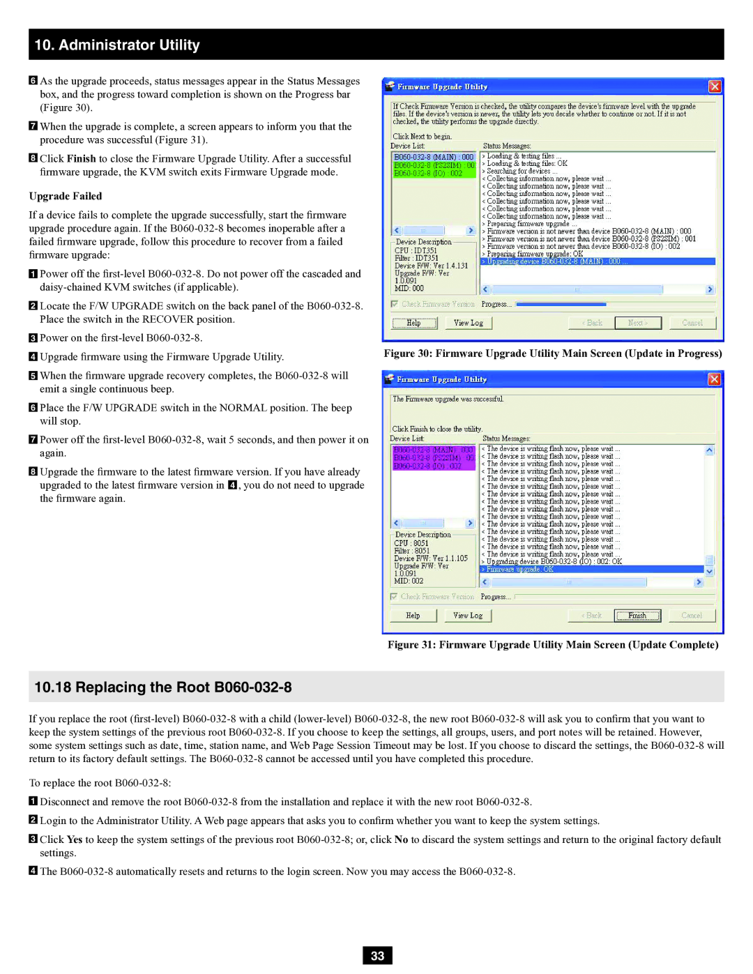 Tripp Lite owner manual Replacing the Root B060-032-8, Upgrade Failed 