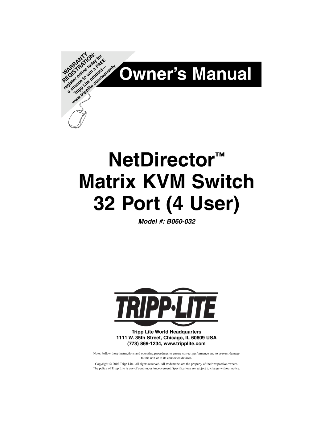 Tripp Lite B060-032 owner manual NetDirector Matrix KVM Switch Port 4 User 