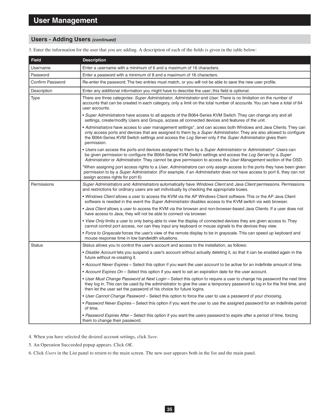 Tripp Lite B064-032-04-IP Assign access rights for port, Permissions, Mouse response time in low bandwidth situations 