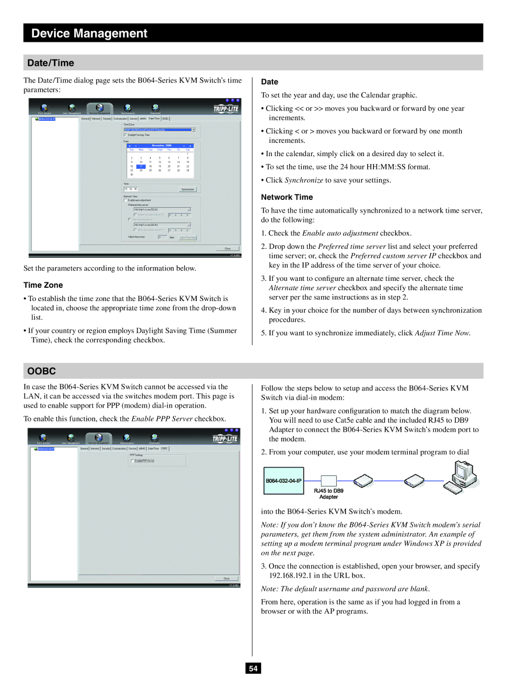 Tripp Lite B064-032-02-IP, B064-016-02-IP, B064-032-04-IP owner manual Date/Time, Time Zone, Network Time 