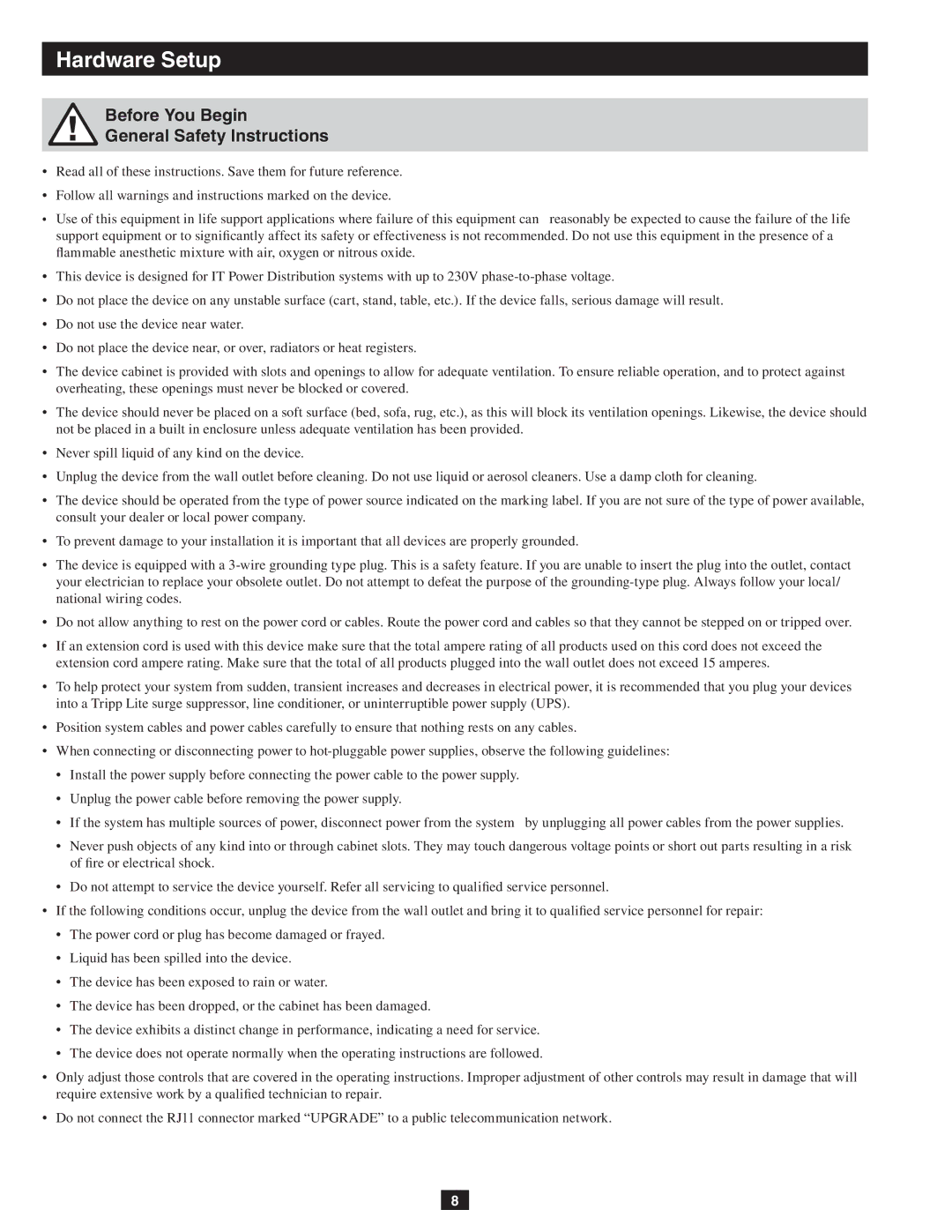 Tripp Lite B064-032-04-IP, B064-032-02-IP, B064-016-02-IP Hardware Setup, Before You Begin General Safety Instructions 