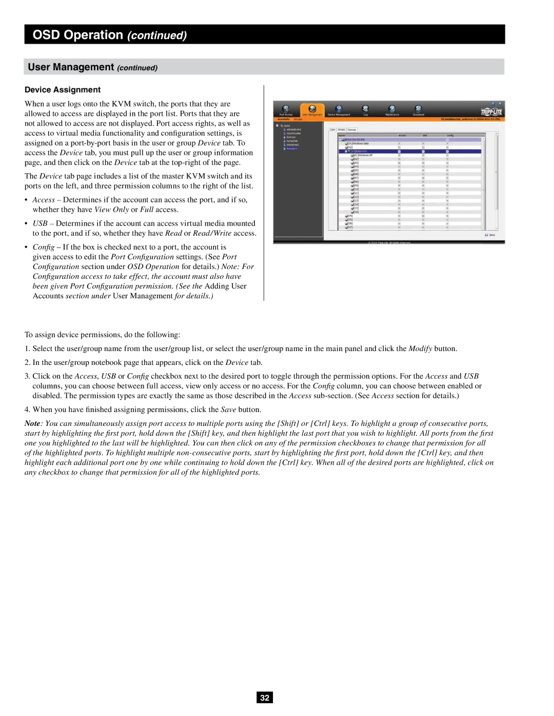 Tripp Lite B064-032-04-IPG, B064-032-02-IPG, B064-016-04-IPG, B064-016-02-IPG owner manual Device Assignment 