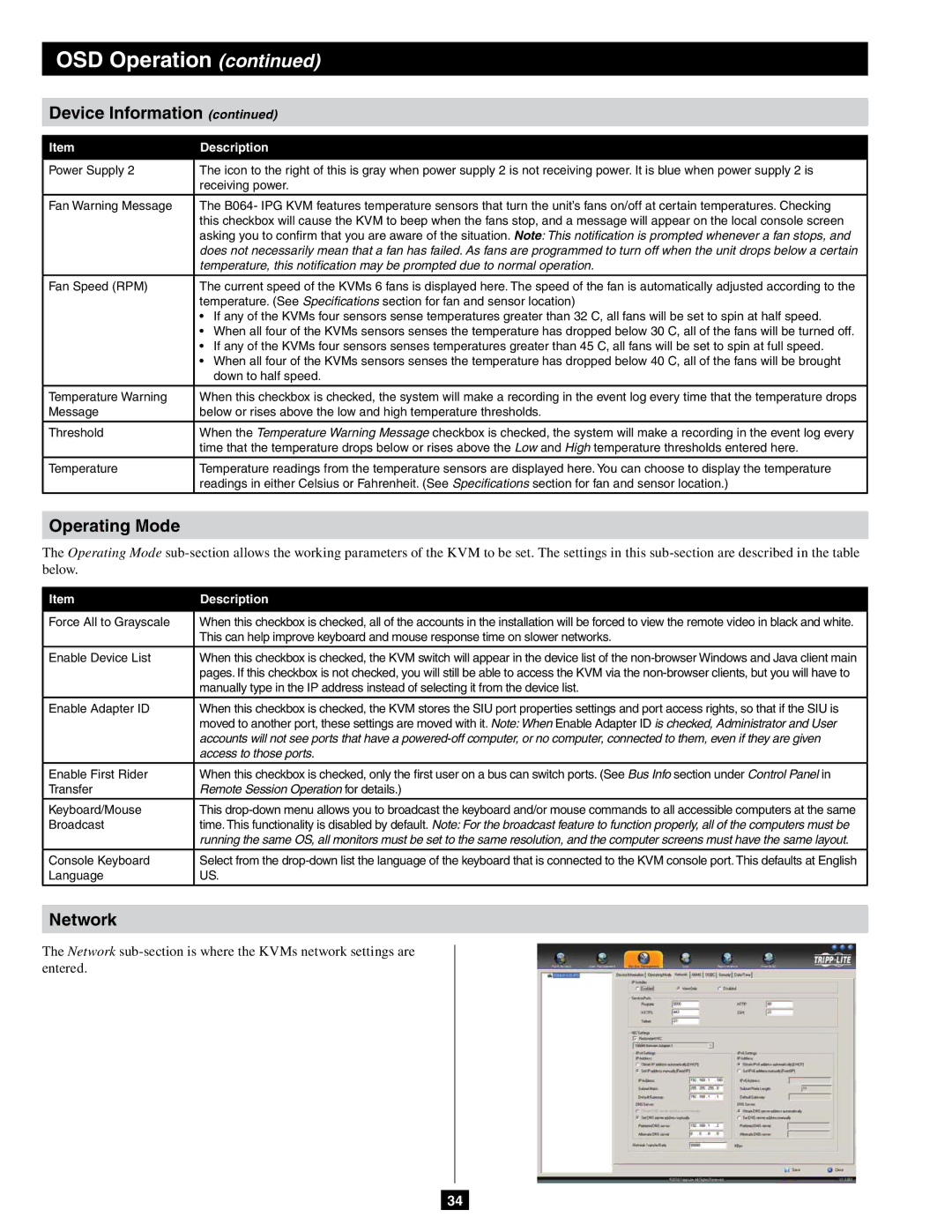 Tripp Lite B064-016-04-IPG, B064-032-04-IPG, B064-032-02-IPG, B064-016-02-IPG owner manual Operating Mode, Network 