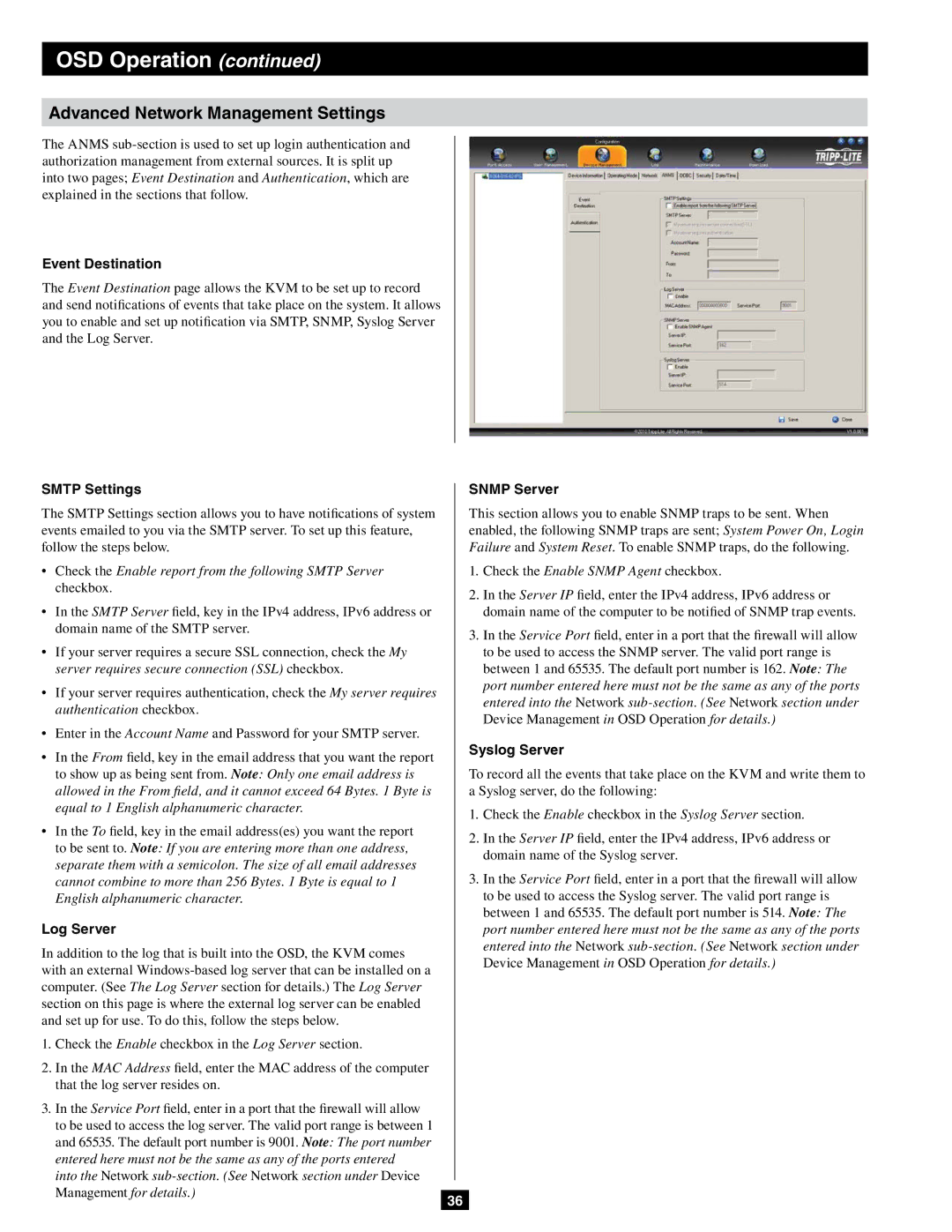 Tripp Lite B064-032-04-IPG, B064-032-02-IPG, B064-016-04-IPG, B064-016-02-IPG Advanced Network Management Settings 