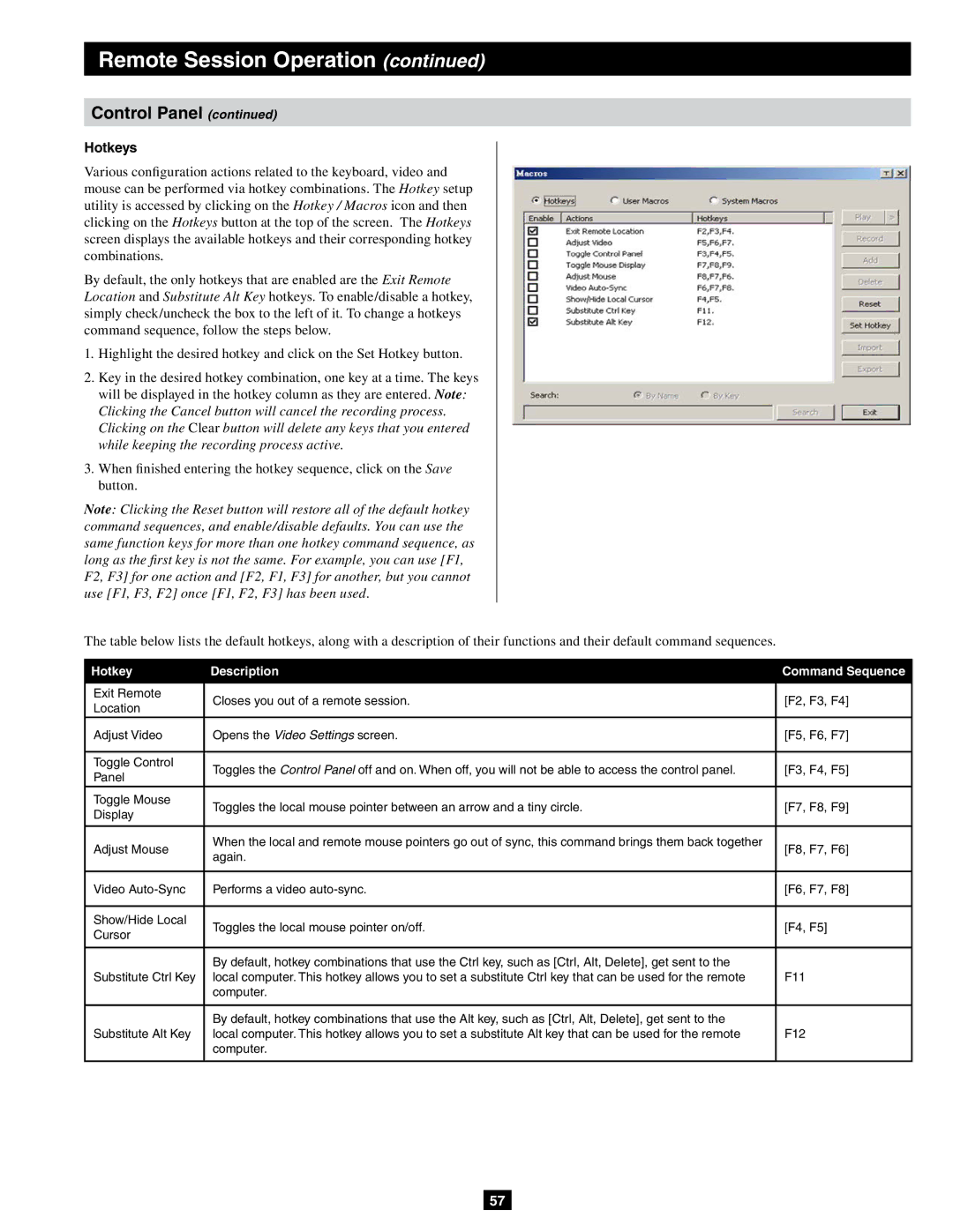 Tripp Lite B064-032-02-IPG, B064-032-04-IPG, B064-016-04-IPG, B064-016-02-IPG owner manual Hotkeys, Hotkey Description 