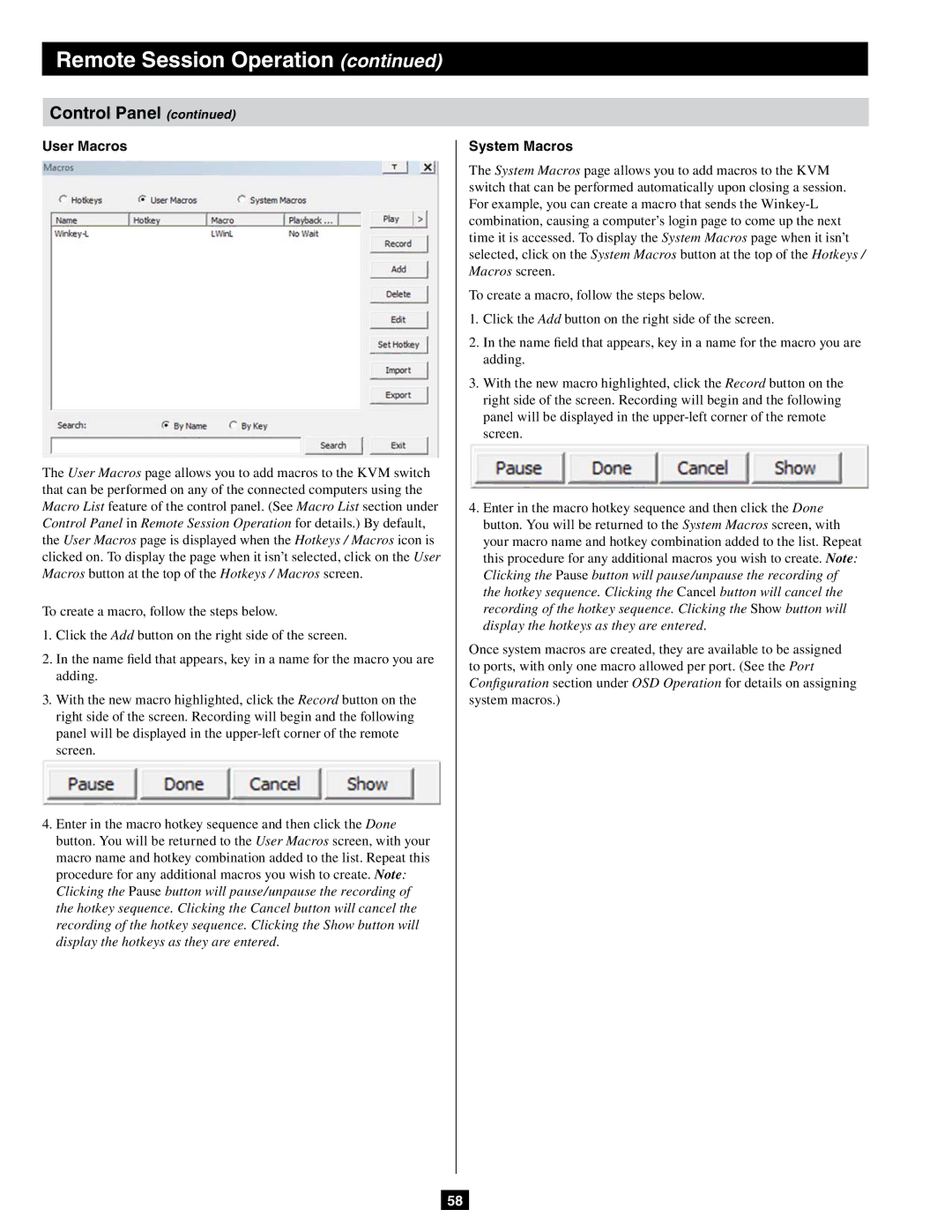 Tripp Lite B064-016-04-IPG, B064-032-04-IPG, B064-032-02-IPG, B064-016-02-IPG owner manual User Macros, System Macros 