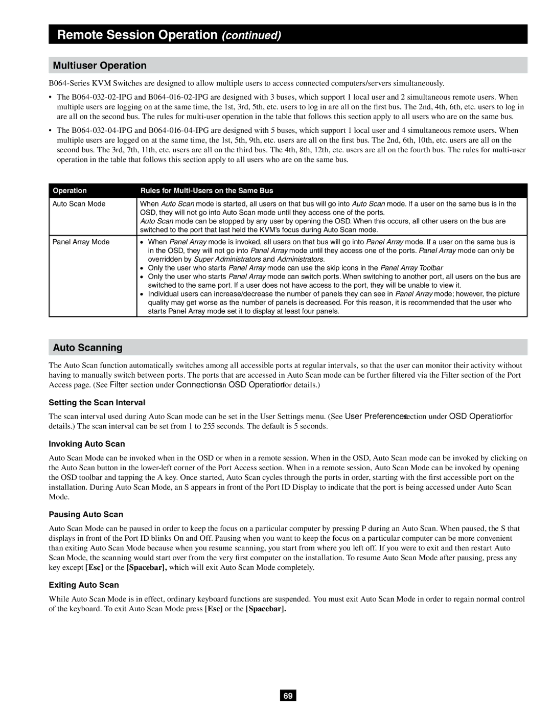 Tripp Lite B064-032-02-IPG, B064-032-04-IPG, B064-016-04-IPG, B064-016-02-IPG owner manual Multiuser Operation, Auto Scanning 