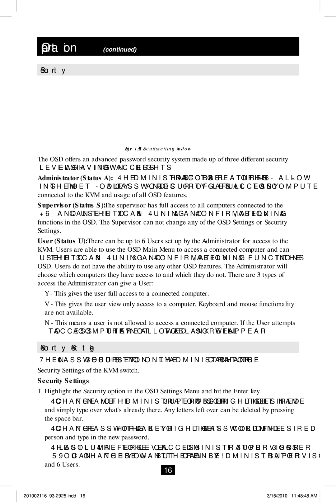 Tripp Lite B070-008-19, B070-016-19 owner manual Security Settings 