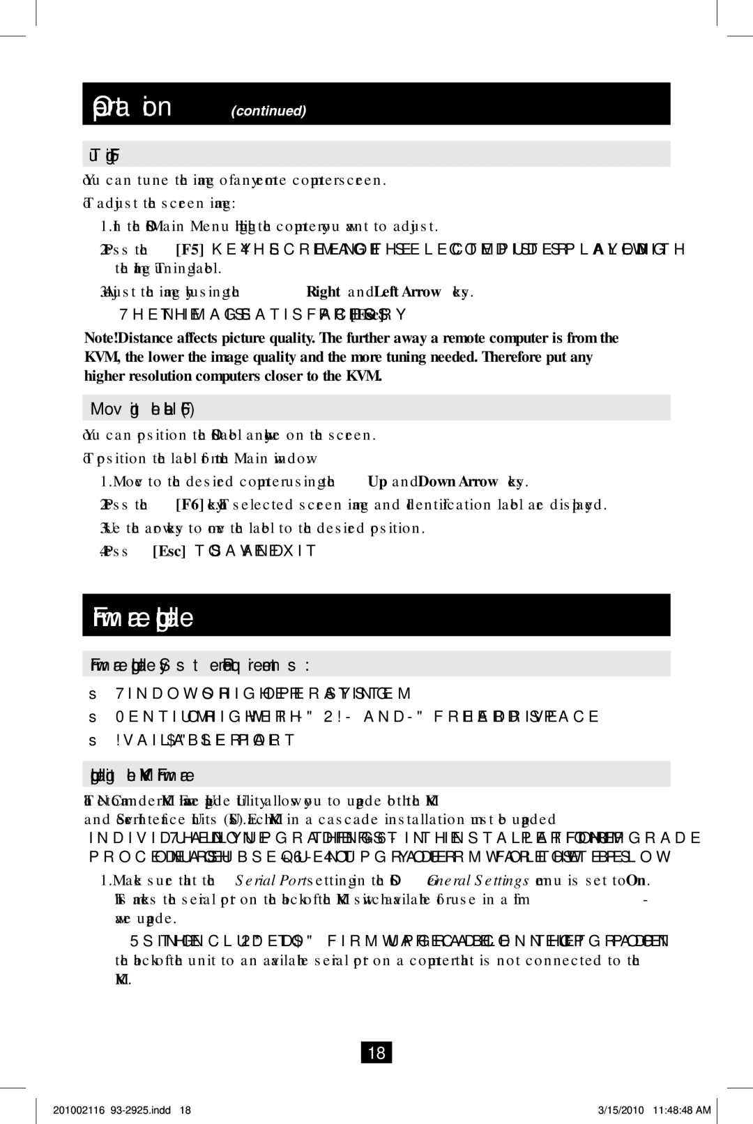 Tripp Lite B070-008-19, B070-016-19 owner manual Tuning F5, Moving the Label F6, Firmware Upgrade System Requirements 