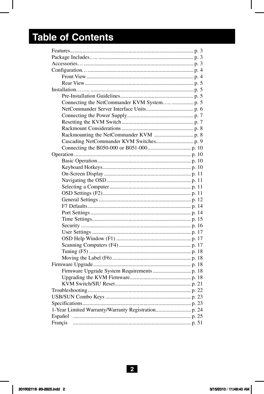 Tripp Lite B070-008-19, B070-016-19 owner manual Table of Contents 