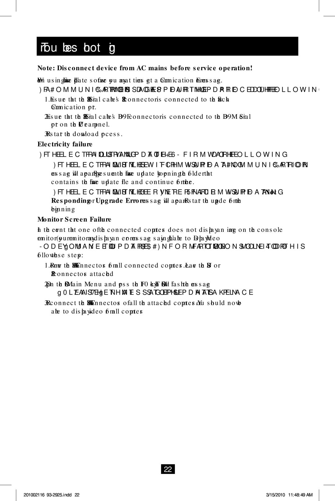 Tripp Lite B070-008-19, B070-016-19 owner manual Troubleshooting, Electricity failure, Monitor Screen Failure 