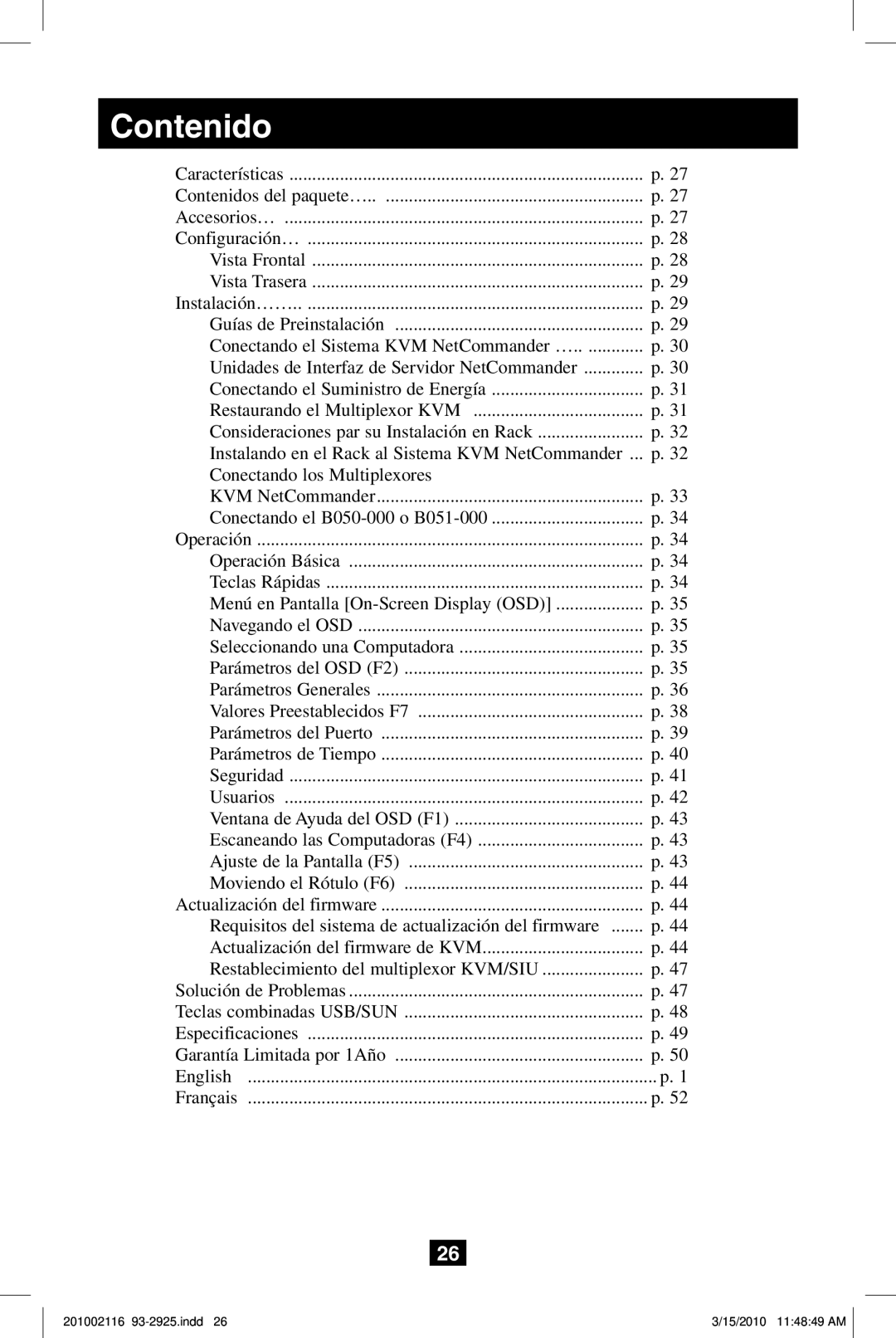 Tripp Lite B070-008-19, B070-016-19 owner manual Contenido 