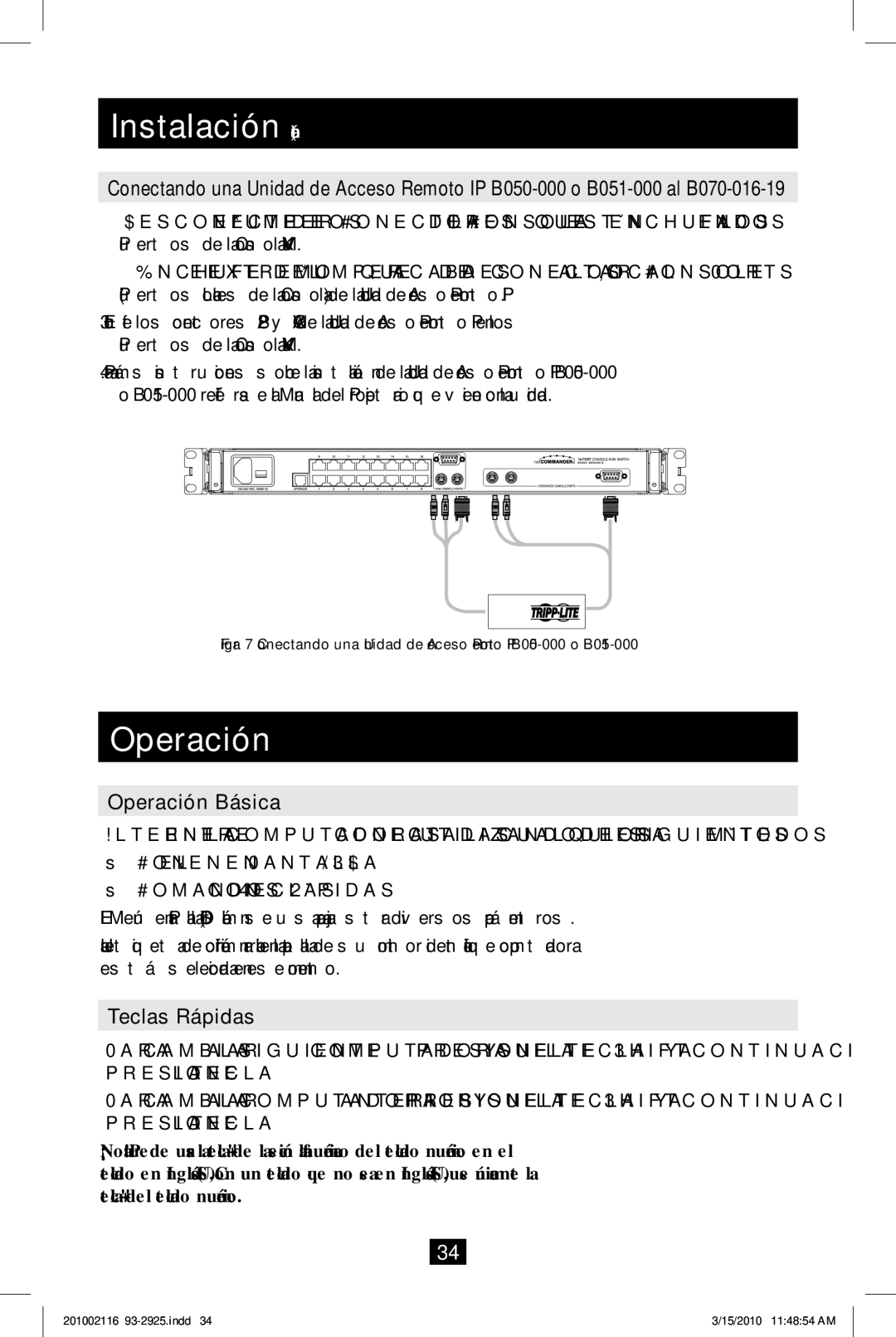 Tripp Lite B070-008-19, B070-016-19 owner manual Operación Básica, Teclas Rápidas 